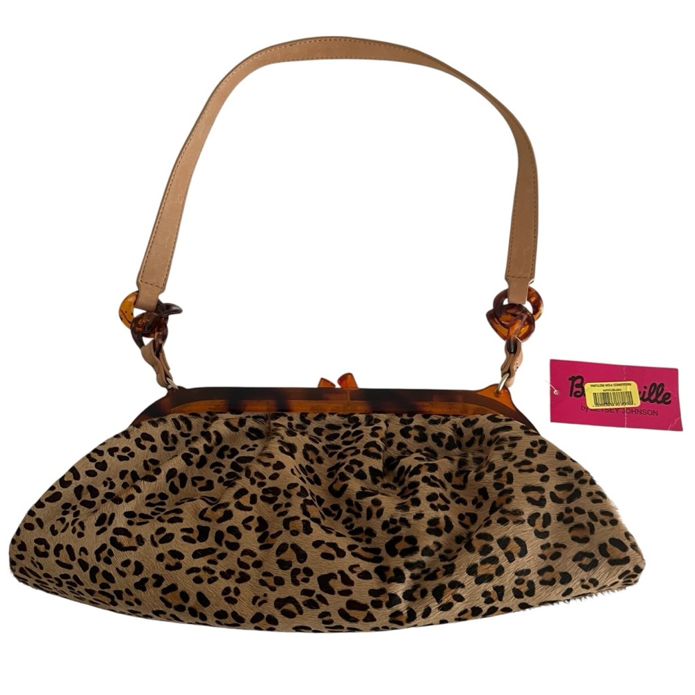Liz Claiborne Cheetah Print Cowhide Purse Faux Tortoise Shell Frame and Chain